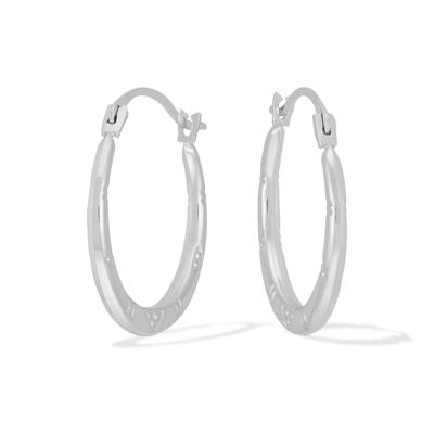 Pattern Hoop Earrings in 10K White Gold, 17x18MM