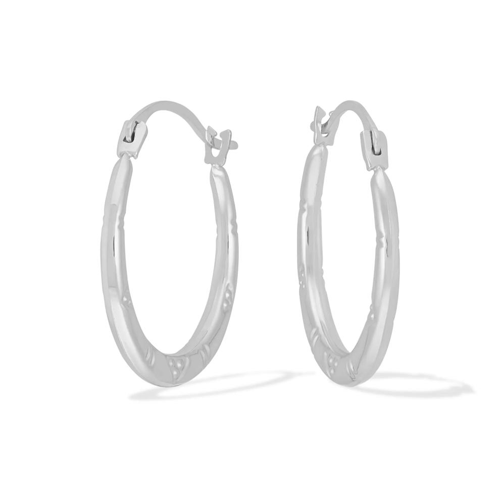 Pattern Hoop Earrings in 10K White Gold, 17x18MM – Image 1 of 3
