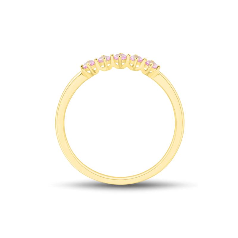Lab-Created Pink Sapphire Five-Stone Band in 10K Yellow Gold – Image 2 of 3