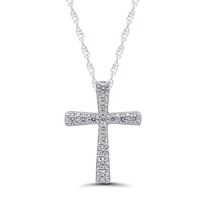 Diamond Flared Cross Pendant in 10K White Gold (1/4 ct. tw.)