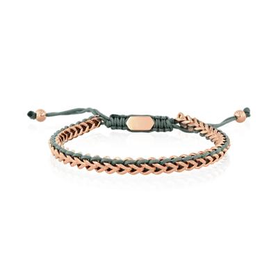 Men's Green Cord Bolo Bracelet in Rose-Tone Stainless Steel
