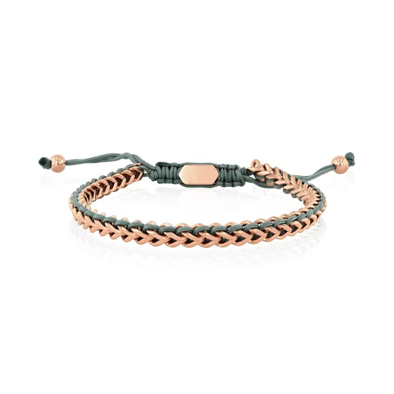 Men&#39;s Green Cord Bolo Bracelet in Rose-Tone Stainless Steel – Image 1 of 2