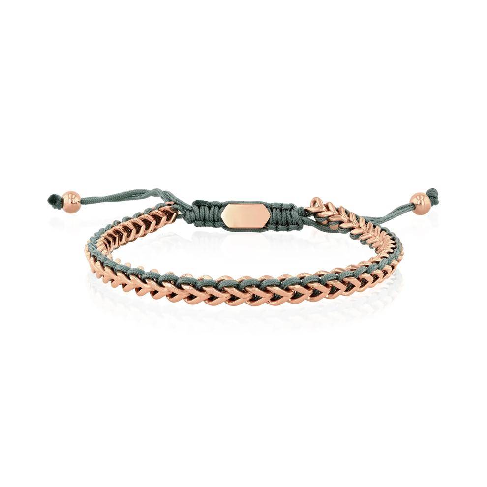 Men's Green Cord Bolo Bracelet in Rose-Tone Stainless Steel – Image 1 of 2