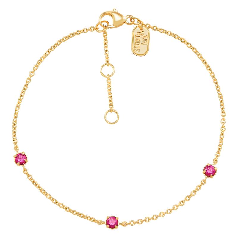 Lab-Created Ruby Three-Stone Bracelet in Vermeil – Image 1 of 1