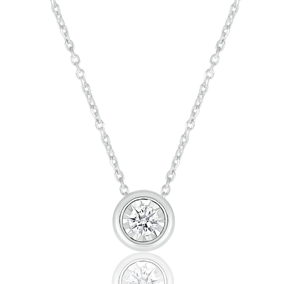 Diamond Illusion Bezel-Set Solitaire Pendant in Sterling Silver (1/10 ct. tw.) – Image 1 of 3