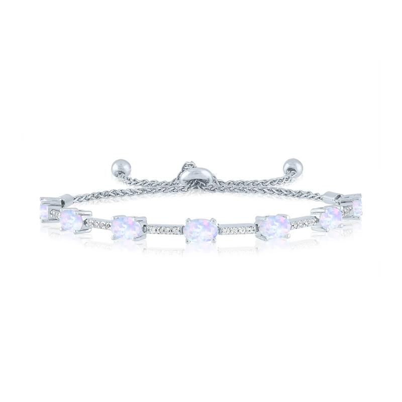 Lab-Created Opal &amp; Lab-Created White Sapphire Bolo Bracelet in Sterling Silver – Image 1 of 1