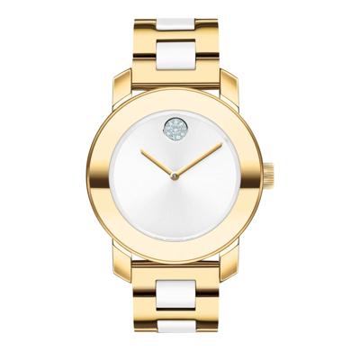 Ceramic Ladies Watch in Gold Ion-Plated Stainless Steel