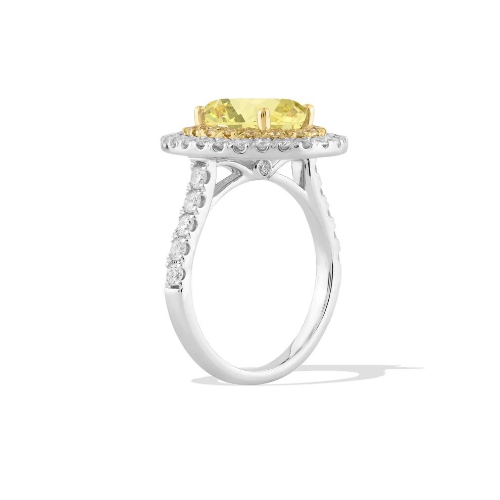 Lab Grown Diamond Yellow Oval Center Halo Engagement Ring in 14K White Gold (4 1/4 ct. tw.) – Image 3 of 4