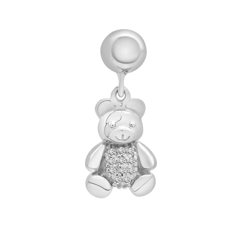 Diamond Accent Teddy Bear Bead Charm in Sterling Silver – Image 1 of 3