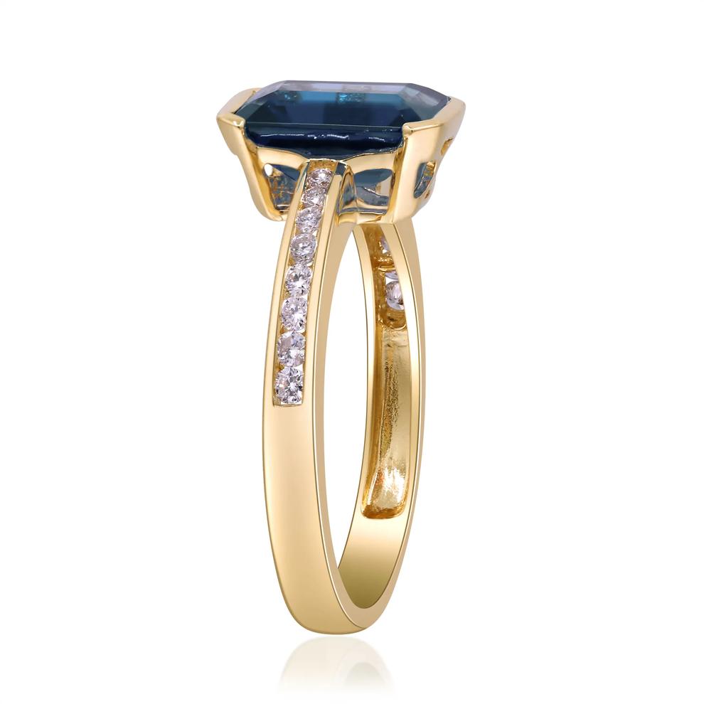 Emerald-Cut London Blue Topaz &amp; Diamond Ring in 10K Yellow Gold (1/5 ct. tw.) – Image 3 of 4