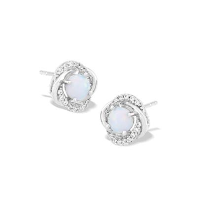Lab-Created Opal & Lab-Created White Sapphire Stud Earrings in Sterling Silver