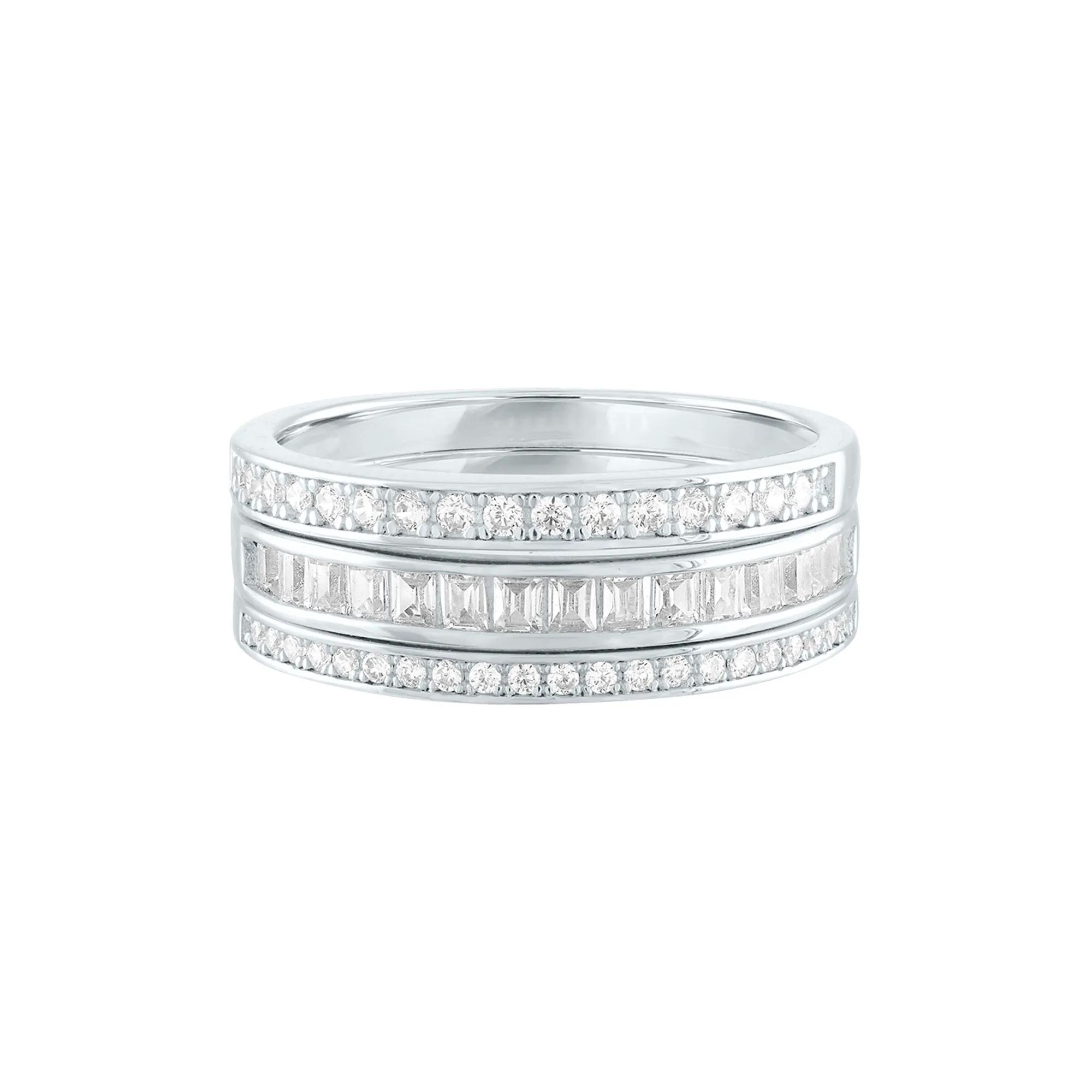 Lab Created White Sapphire Three-Piece Stack Ring Set in Sterling ...