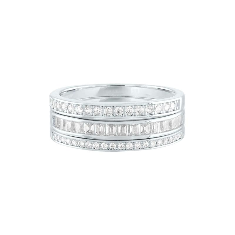 Lab Created White Sapphire Three-Piece Stack Ring Set in Sterling Silver – Image 1 of 4