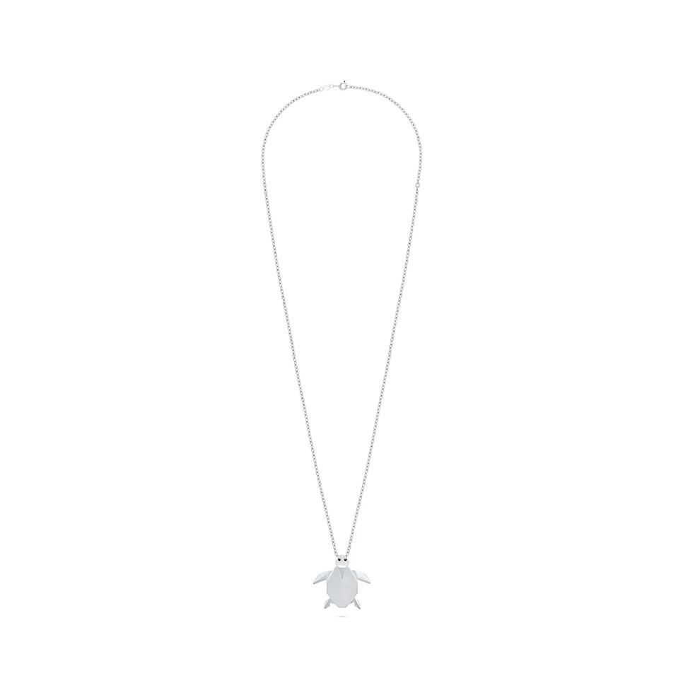 Black Diamond Accent Origami Turtle Pendant Necklace in Sterling Silver – Image 3 of 4