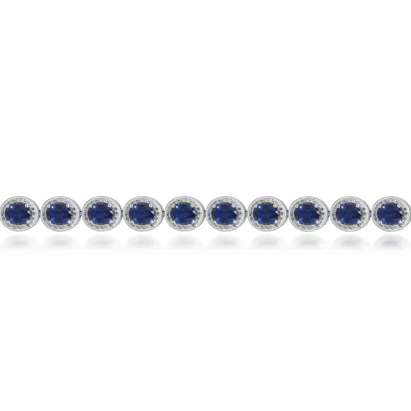 Oval-Shaped Blue Sapphire and Diamond Halo Bracelet in 14K White Gold &#40;1 1/4 ct. tw.&#41; – Image 2 of 3