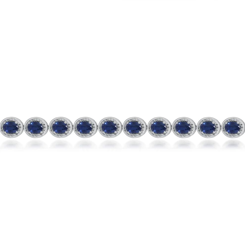 Oval-Shaped Blue Sapphire and Diamond Halo Bracelet in 14K White Gold (1 1/4 ct. tw.) – Image 2 of 3