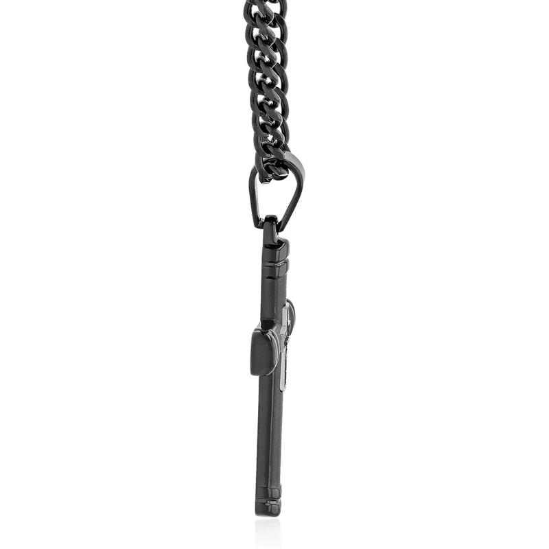 Men&rsquo;s Black Cross Necklace with Black Diamond Accents in Black Ion-Plated Stainless Steel – Image 2 of 3