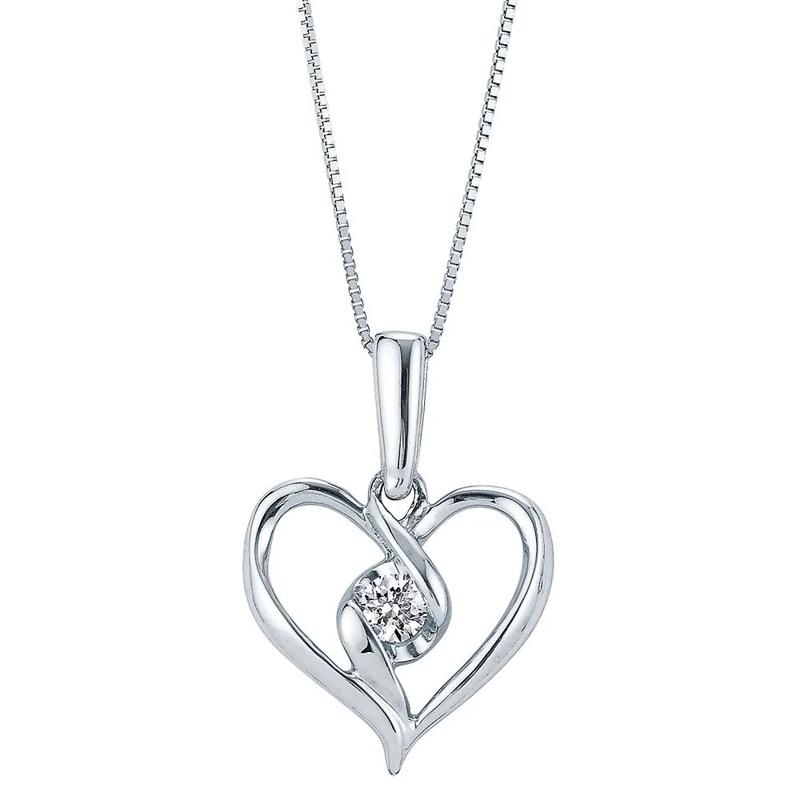 1/10 ct. tw. Diamond Heart Pendant in 10K White Gold – Image 1 of 3