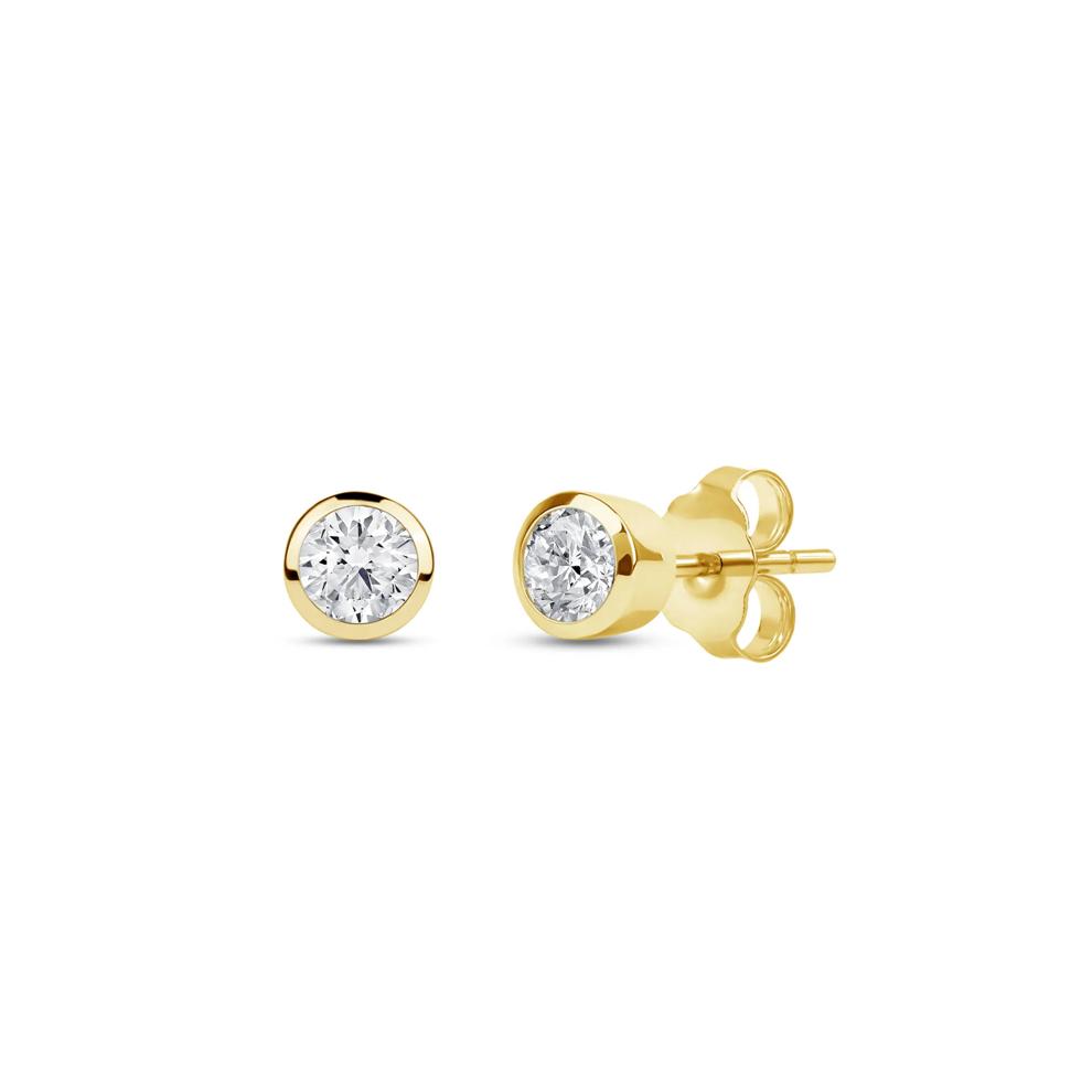 Lab Grown Diamond Round Bezel-Set Solitaire Stud Earrings in 14K Yellow Gold (1/4 ct. tw.) – Image 1 of 3