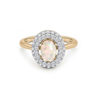 Opal & Diamond Double Halo Ring in 10K Yellow Gold (1/2 ct. tw.)