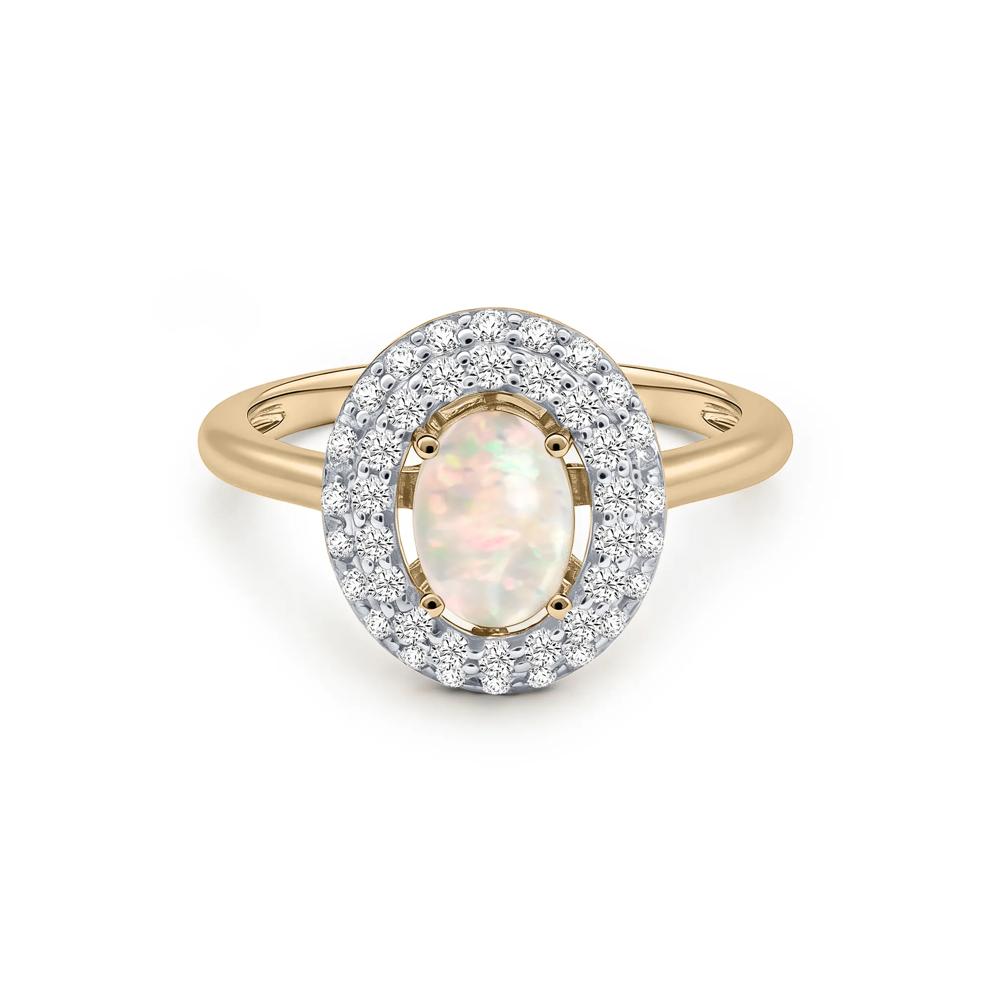 Opal &amp; Diamond Double Halo Ring in 10K Yellow Gold (1/2 ct. tw.) – Image 1 of 4