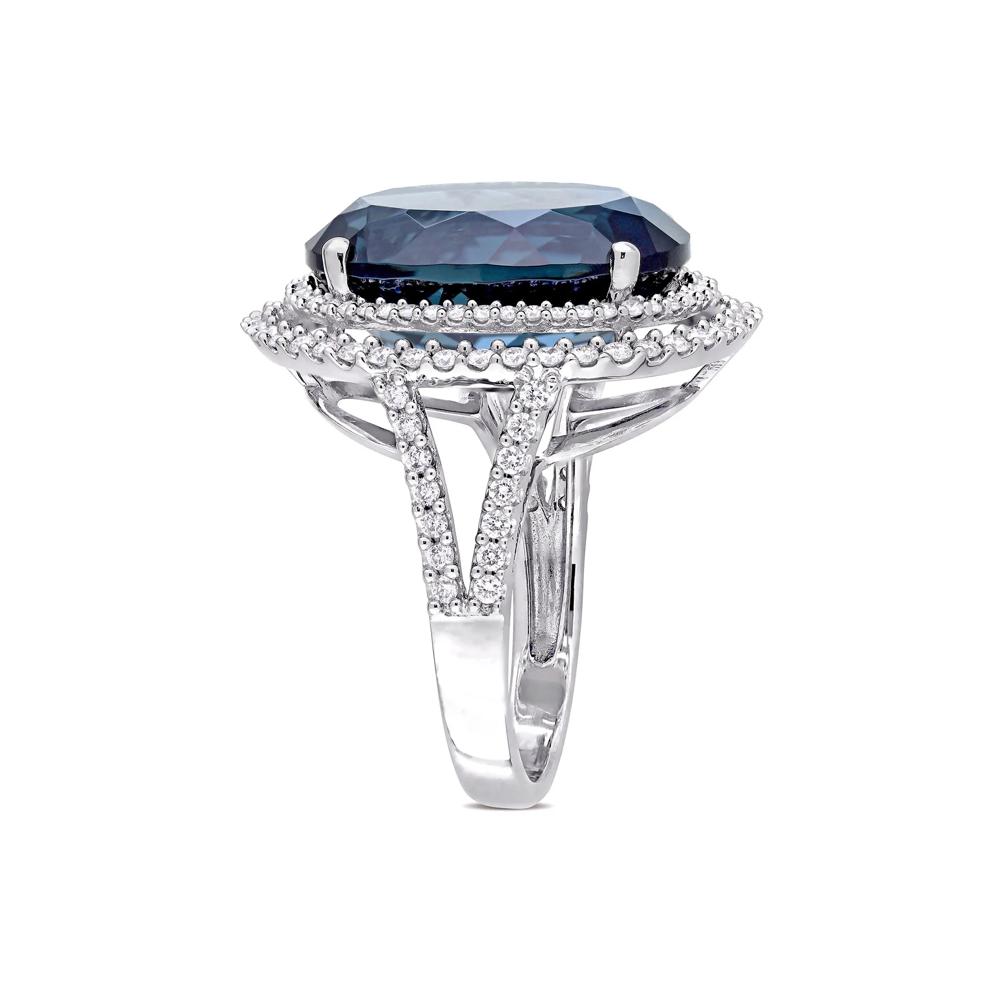 London Blue Topaz and Diamond Ring in 14K White Gold (7/8 ct. tw.) – Image 3 of 7