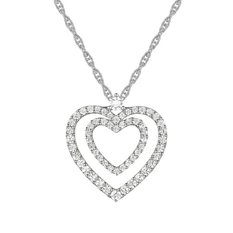 Diamond Double Heart Pendant in 10K White Gold &#40;3/8 ct. tw.&#41; – Image 1 of 3
