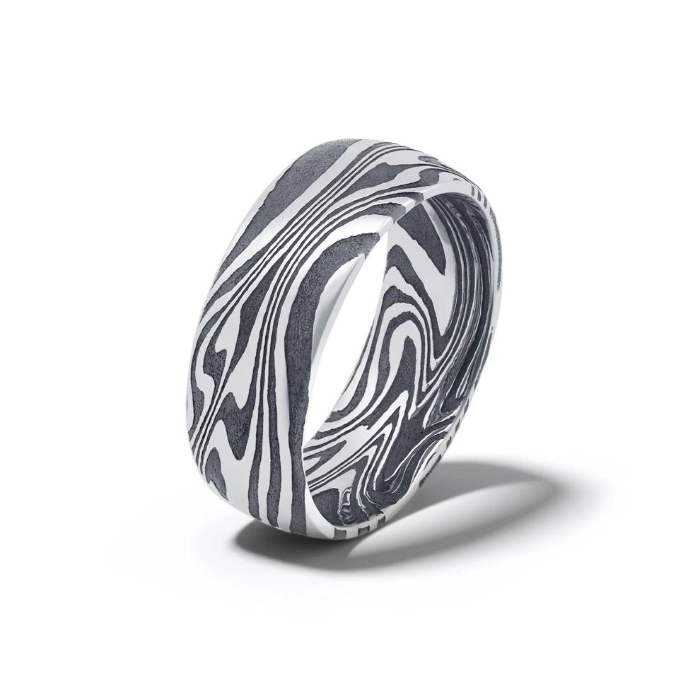 Men's Domed Kinetic Wedding Band in Damascus Steel, 8mm – Image 4 of 4
