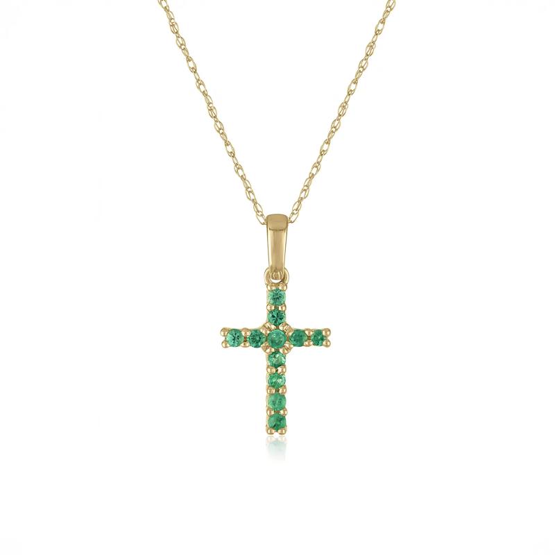 Emerald Cross Pendant in 10K Yellow Gold – Image 1 of 3