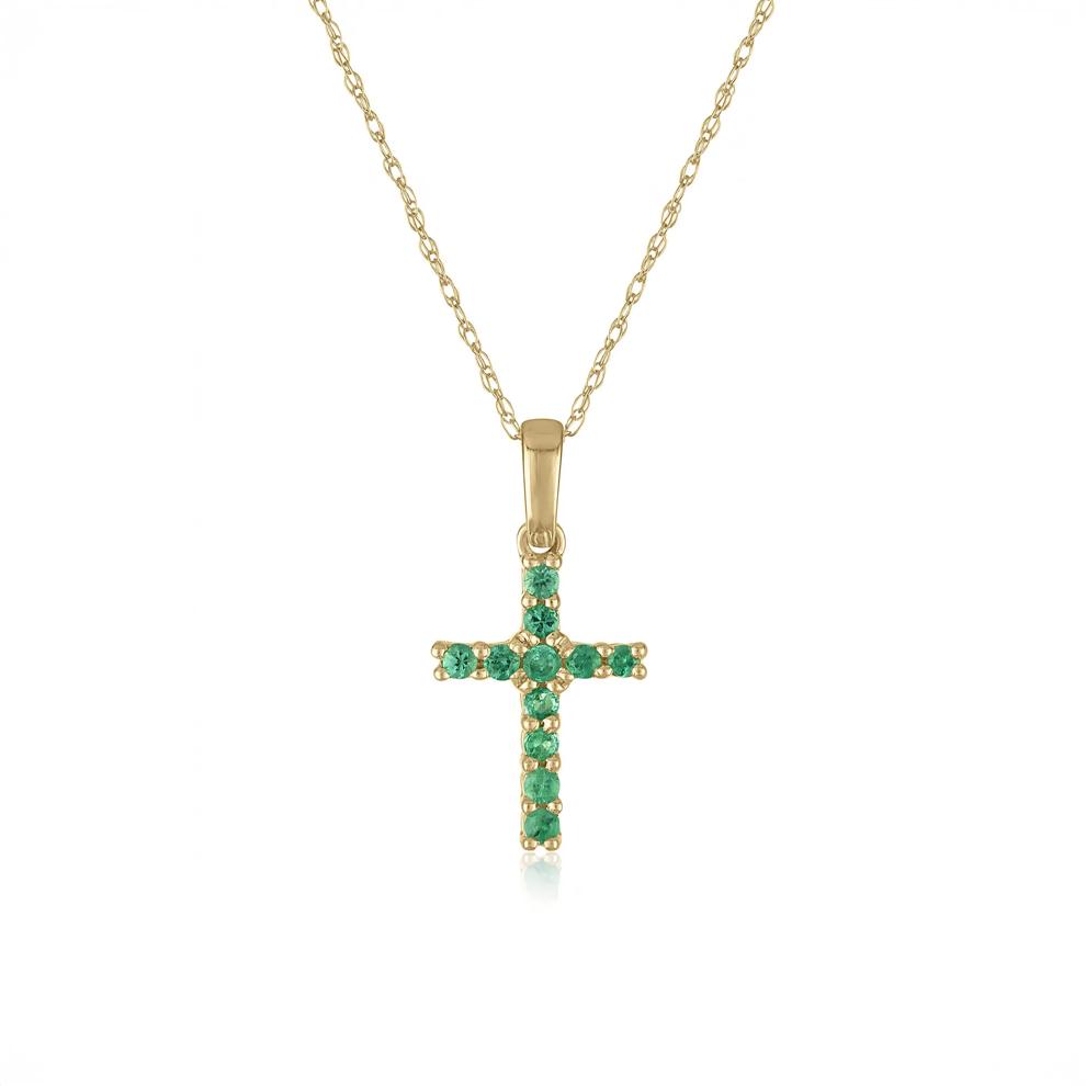 Emerald Cross Pendant in 10K Yellow Gold – Image 1 of 3