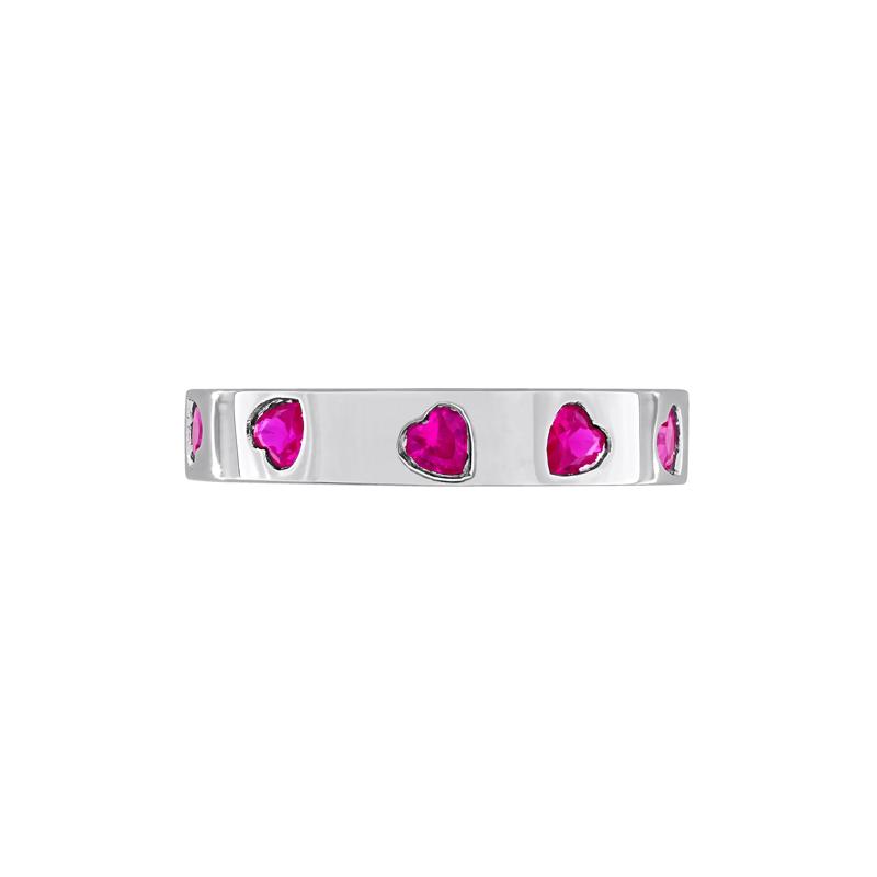 Heart-Shaped Lab-Created Ruby Eternity Band in Sterling Silver – Image 1 of 7