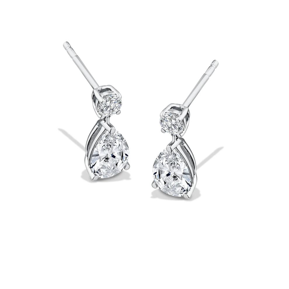 Lab Grown Diamond Pear-Shaped &amp; Round Drop Earrings in 10K White Gold (2 ct. tw.) – Image 1 of 2