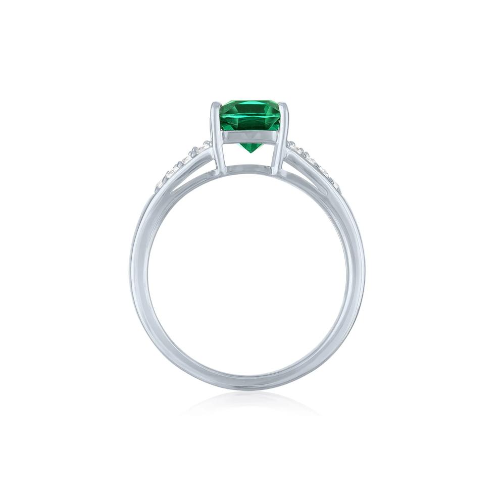 Lab-Created Emerald &amp; Lab-Created White Sapphire Thick Band Ring in Sterling Silver – Image 2 of 3