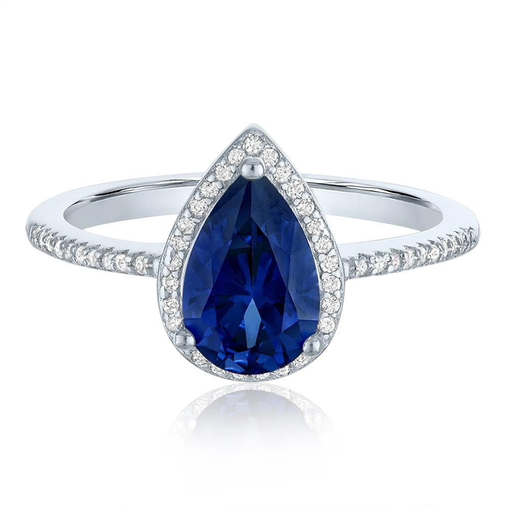 Blue Sapphire and Lab-Created White Sapphire Ring, Earring and Pendant Box Set in Sterling Silver – Image 3 of 3