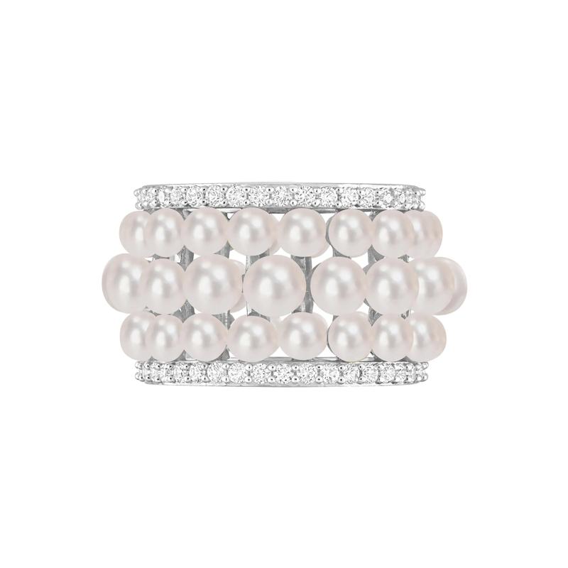 Pearl and Lab-Created White Sapphire Ring in Sterling Silver – Image 1 of 7