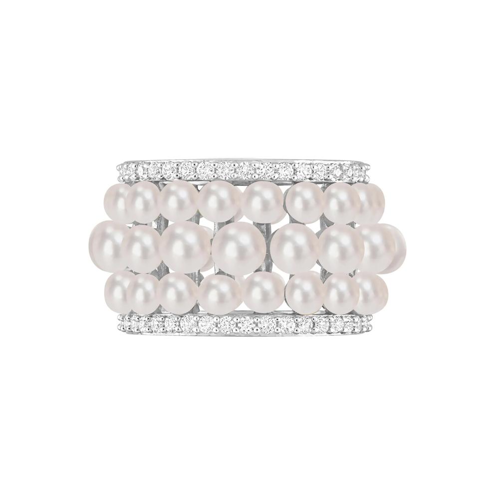 Pearl and Lab-Created White Sapphire Ring in Sterling Silver – Image 1 of 7