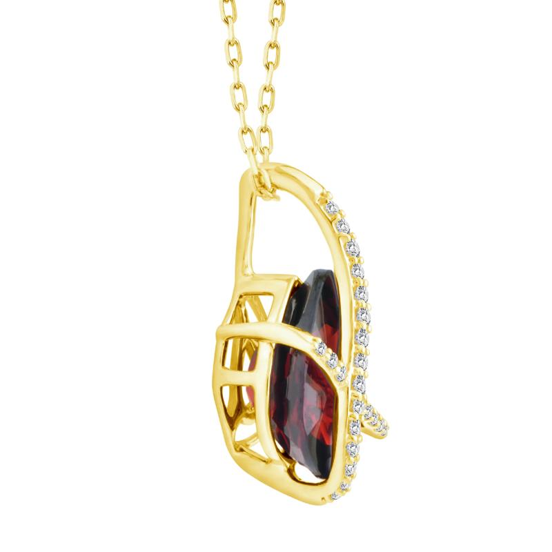 Garnet and Diamond Accent Pendant in 14K Yellow Gold – Image 2 of 3