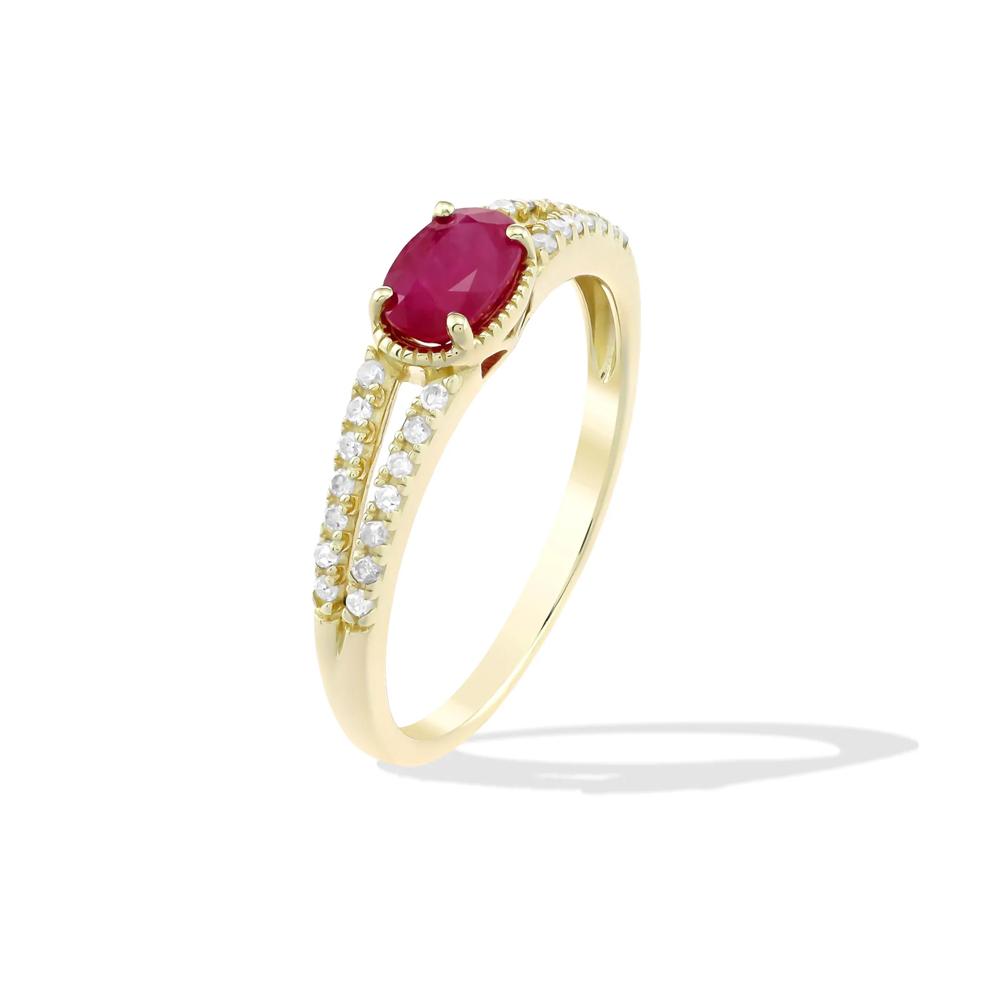 Ruby &amp; Diamond Split-Band Ring in 10K Yellow Gold (1/8 ct. tw.) – Image 4 of 4