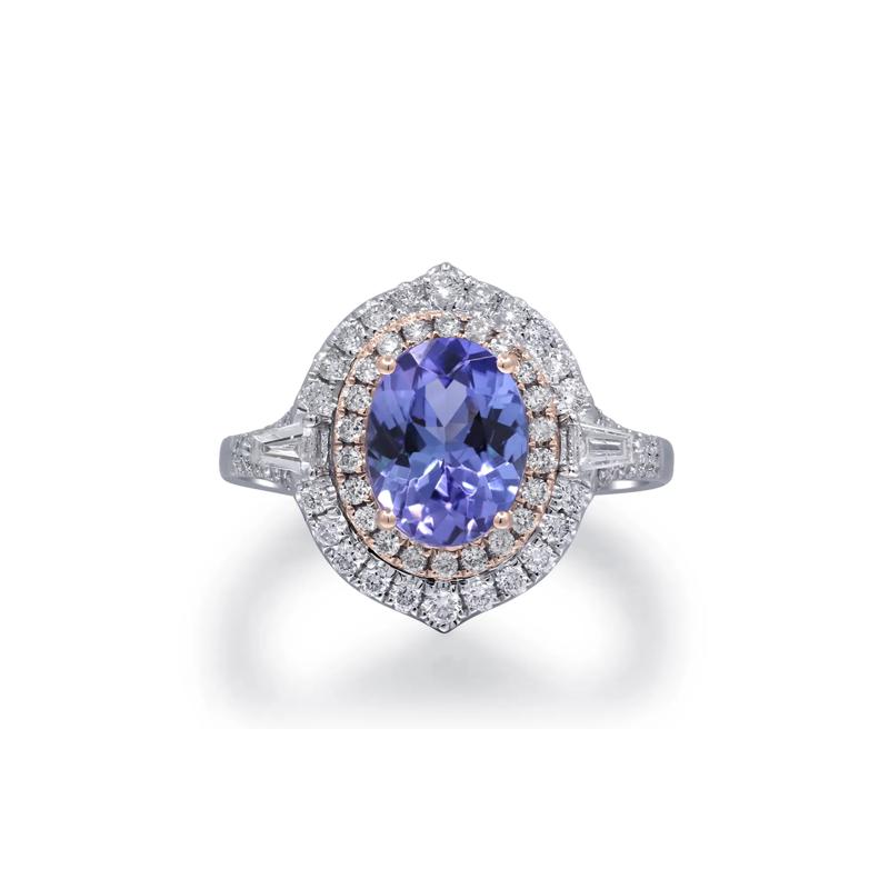 Tanzanite and Diamond Halo Ring in 14K White and Yellow Gold &#40;1/2 ct. tw.&#41; – Image 1 of 4