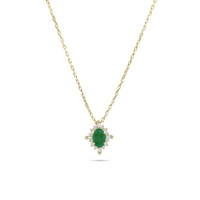 Emerald & Diamond Starburst Halo Pendant Necklace in 10K Yellow Gold (1/8 ct. tw.)