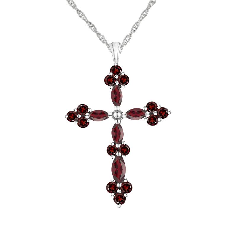 Garnet Cross Pendant in Sterling Silver – Image 1 of 3