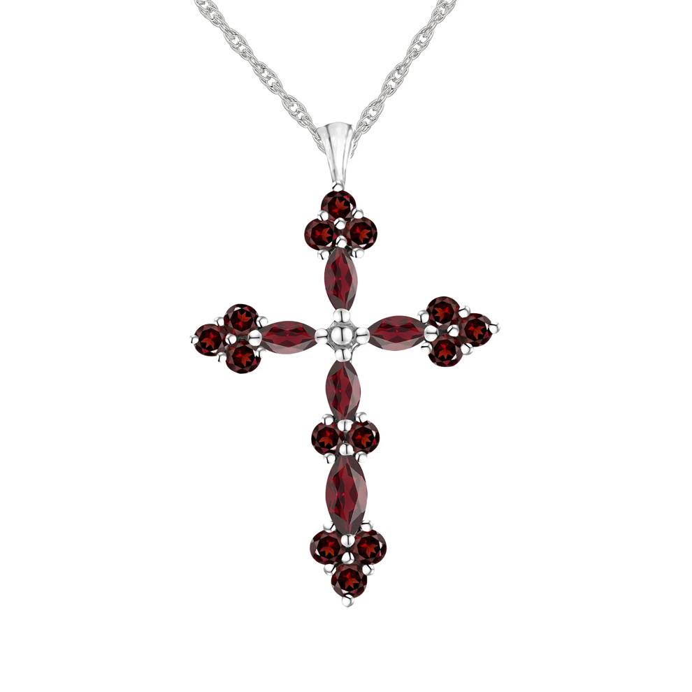 Garnet Cross Pendant in Sterling Silver – Image 1 of 3