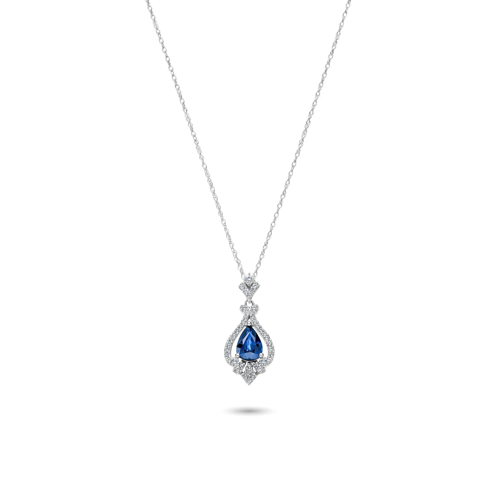 Blue Sapphire & 1/5 ct. tw. Diamond Pendant in 10K White Gold