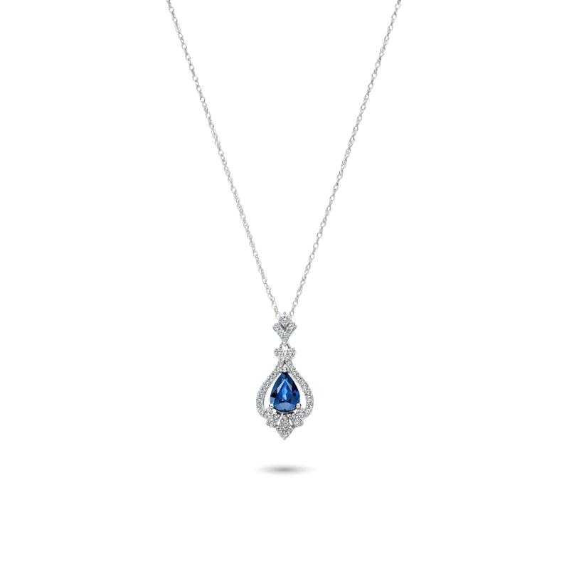 Blue Sapphire &amp; 1/5 ct. tw. Diamond Pendant in 10K White Gold – Image 1 of 2