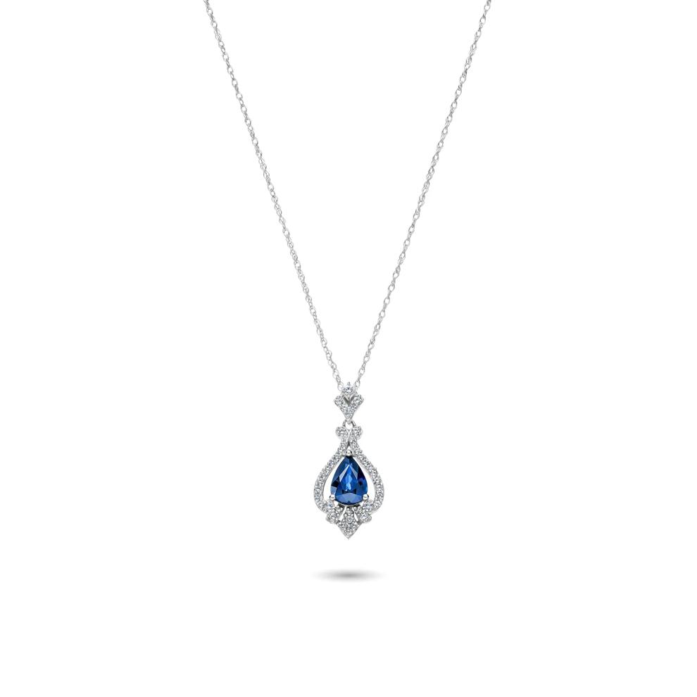 Blue Sapphire &amp; 1/5 ct. tw. Diamond Pendant in 10K White Gold – Image 1 of 4