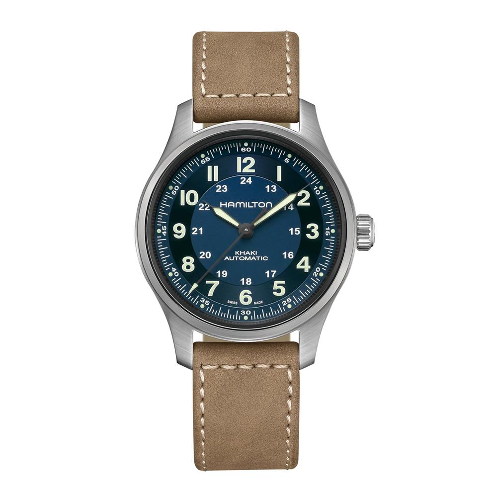 Khaki Field Titanium Auto Watch with Brown Leather Strap – Image 1 of 3