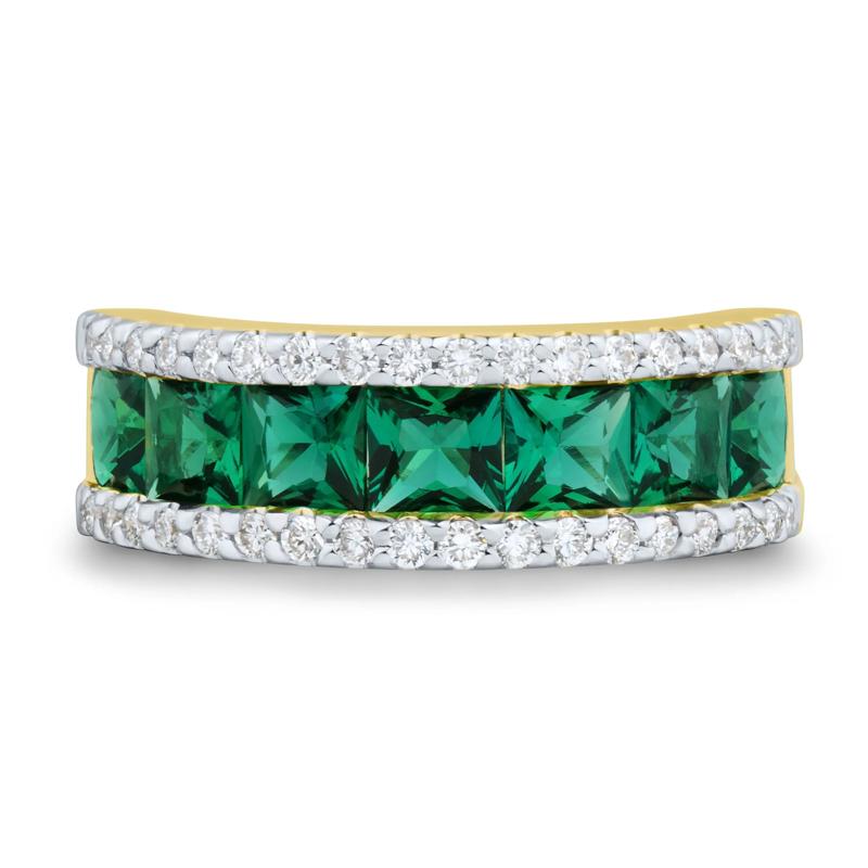 Lab-Created Emerald &amp; Lab Grown Diamond Band in 10K Yellow Gold &#40;3/8 ct. tw.&#41; – Image 1 of 3