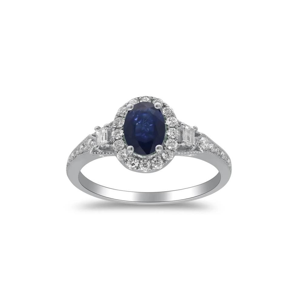 Blue Sapphire &amp; Diamond Halo Ring in 10K White Gold (1/3 ct. tw.) – Image 4 of 5