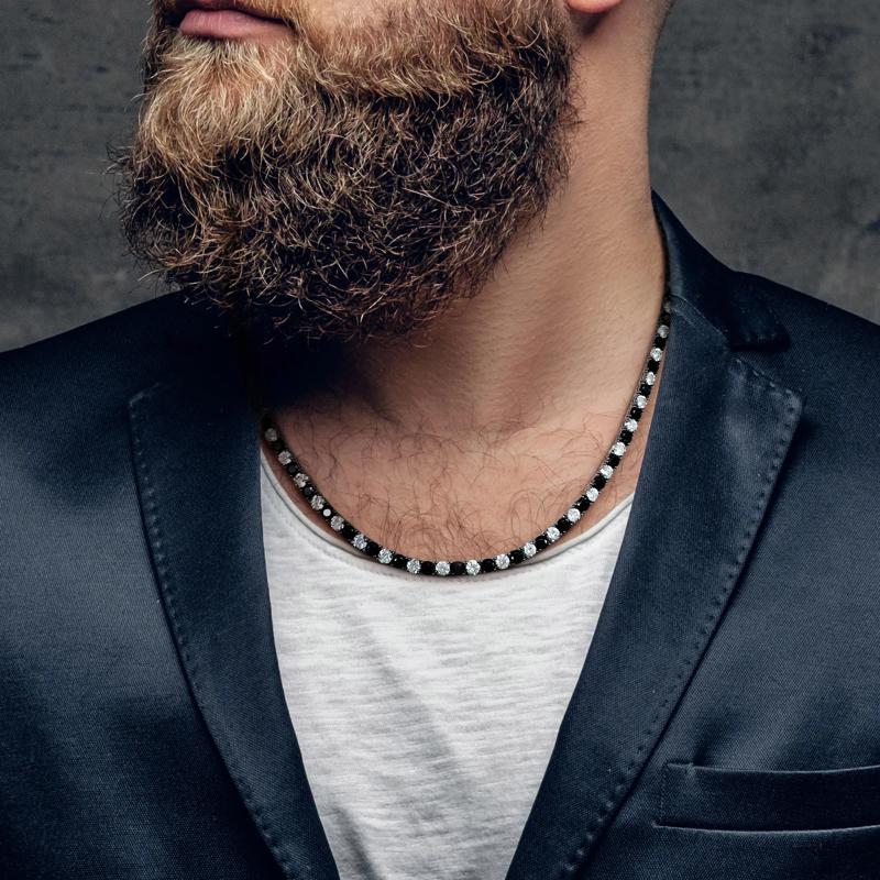 Lab-Created Black Sapphire &amp; Lab-Created White Sapphire Tennis Necklace in Black Rhodium Plated Sterling Silver – Image 4 of 5