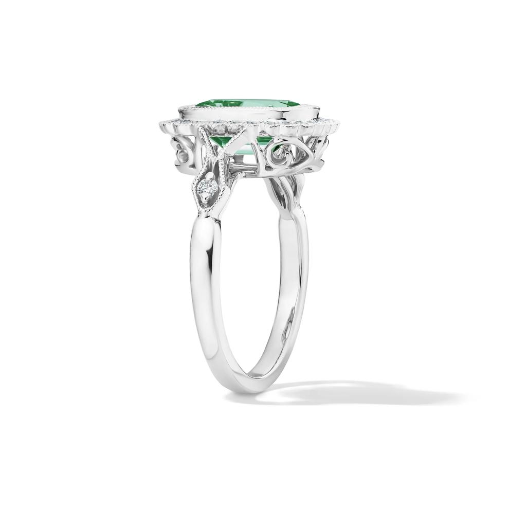 Cushion-Cut Green Tourmaline &amp; Diamond Halo Ring in 18K White Gold (1/5 ct. tw.) – Image 2 of 2